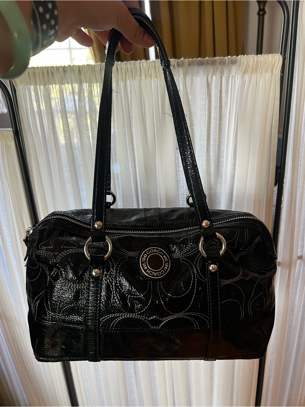 Coach Black Patent Leather Signature Satchel